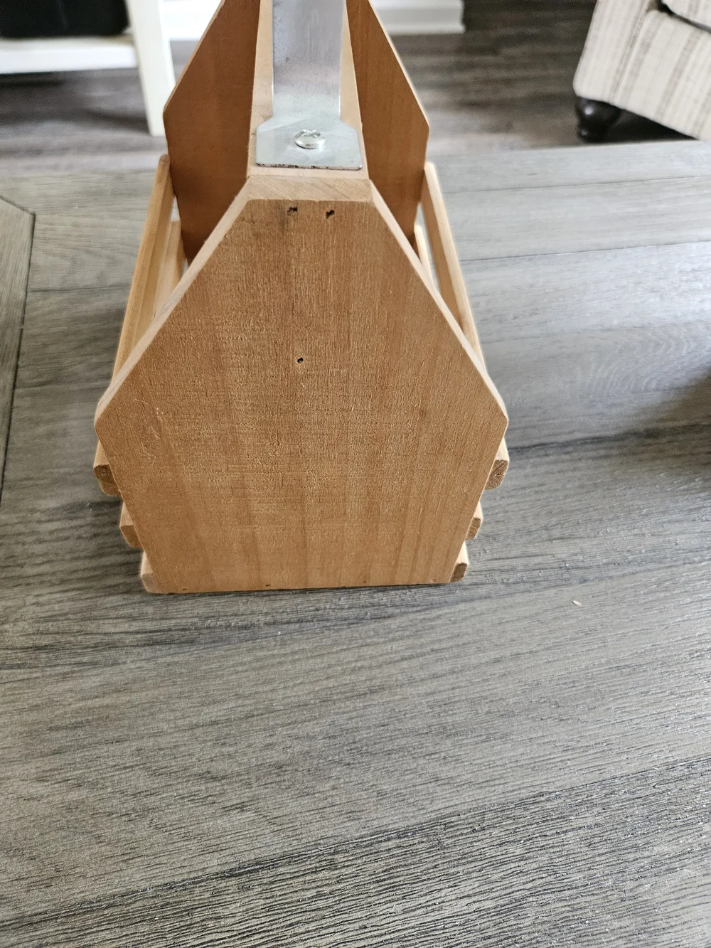 Wooden Caddy with Metal Handle and Bottle Opener - Natural Wood